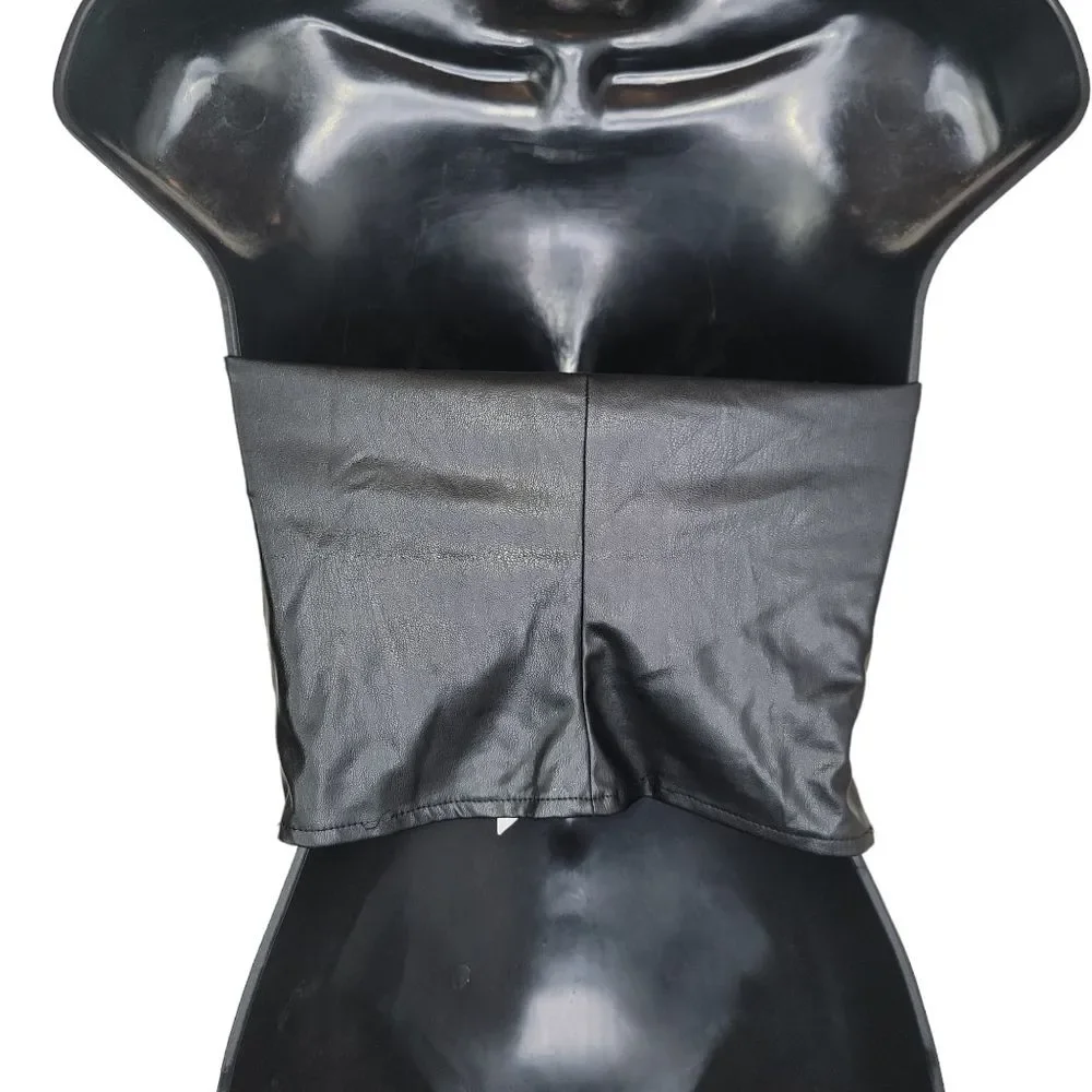 Zara Nwt Faux Leather Black Corset Top Size Small